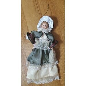 Victorian Lady Doll Christmas Ornament Lace Green Hat Purse No Legs 8 Inches